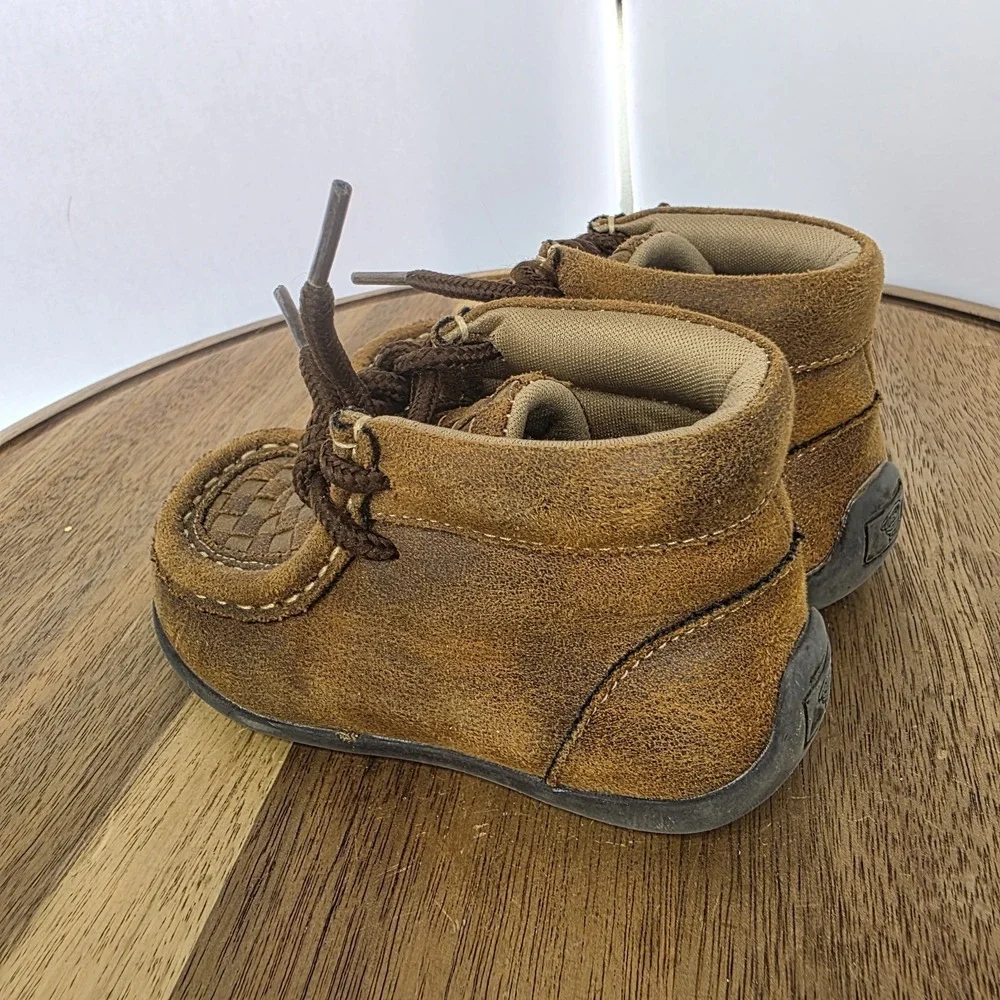 Twister Toddler Shoes Sz 4 Handwoven Boot Western Chukka Moccasin Brown Leather